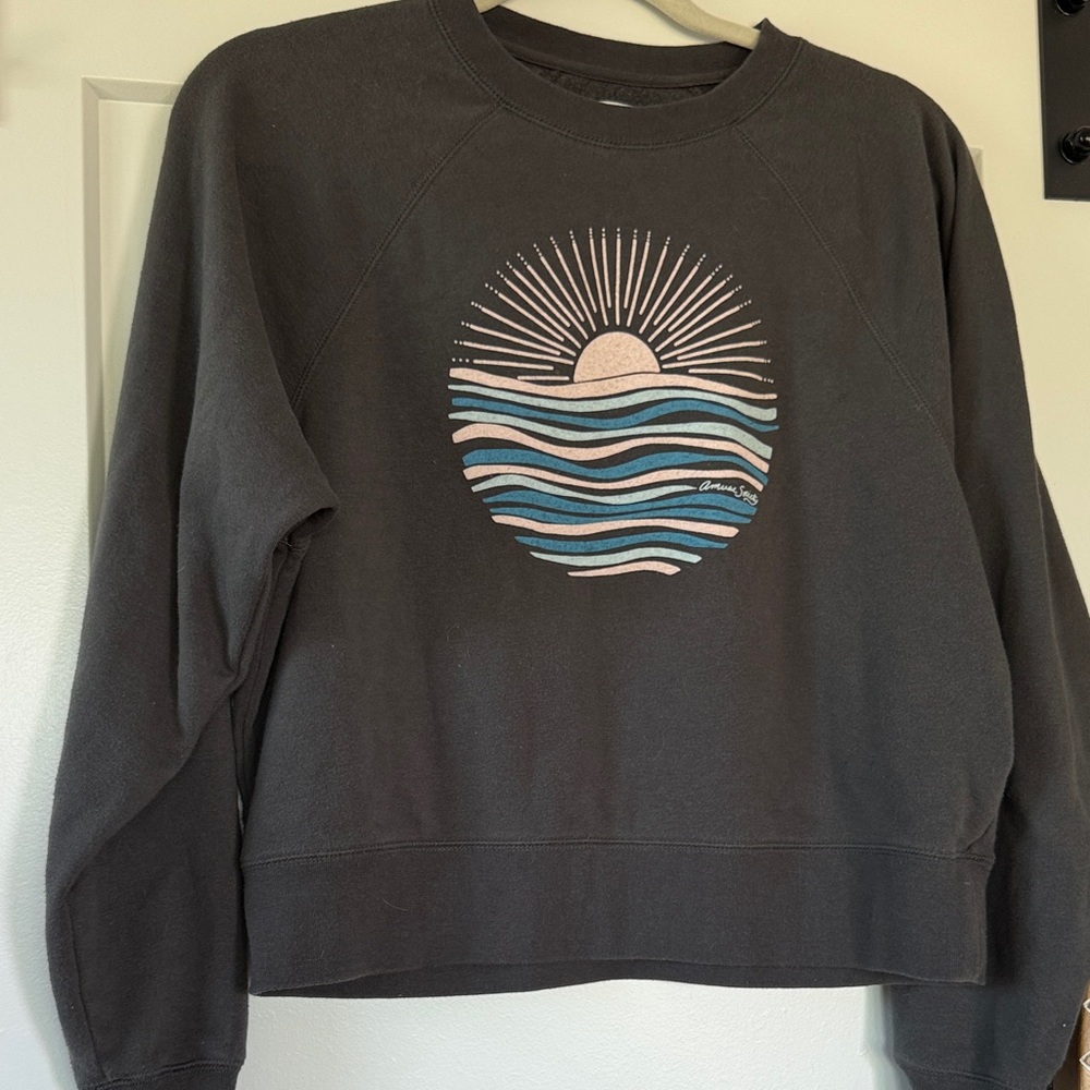Amuse Society Black Graphic Sun and Waves Sweater